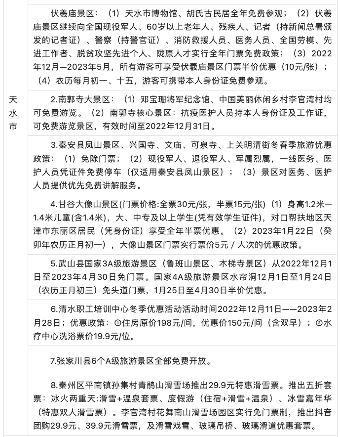 甘肃2023限时免费景点大全