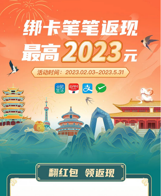 民生银行 2023笔笔消费返现 最高2023元红包