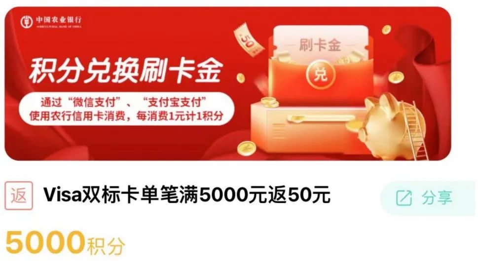 3月农行最新刷卡金活动汇总