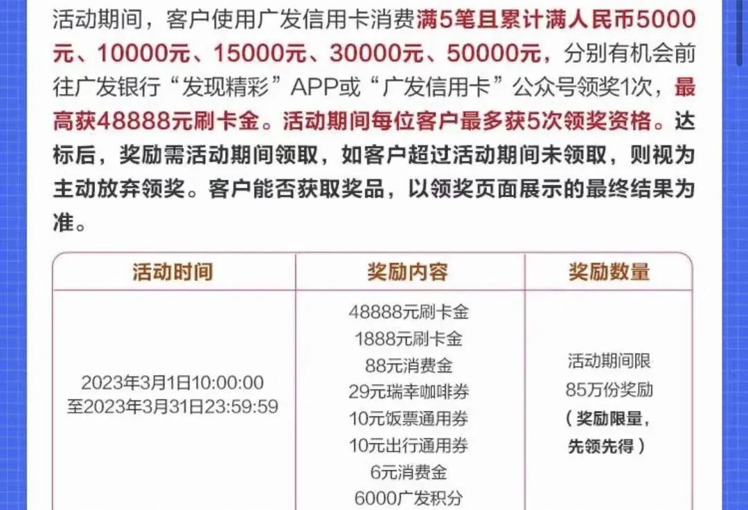 广发银行信用卡超级刷刷刷活动 最高1888刷卡金