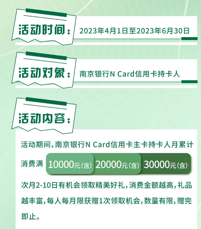 限地区：南京银行信用卡介绍，活动不错