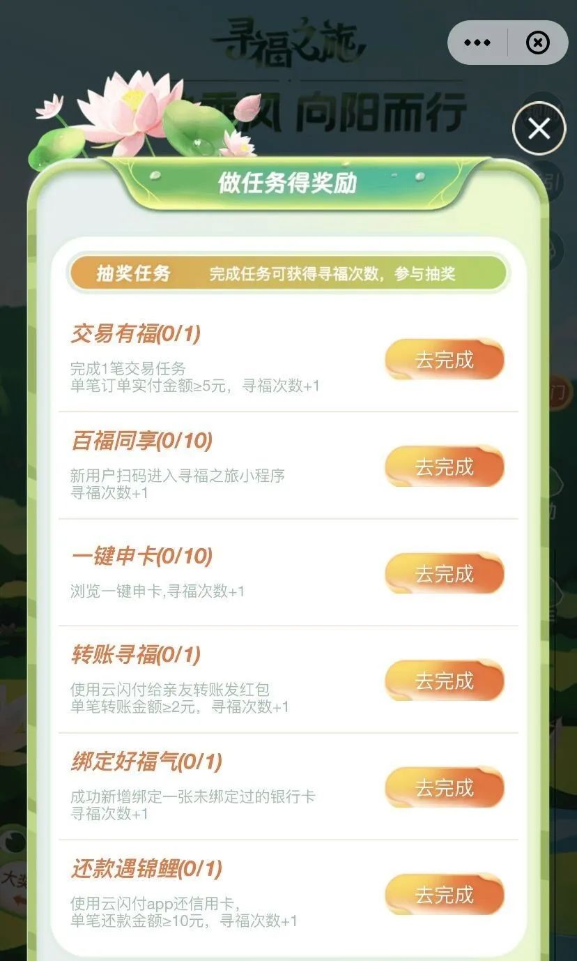云闪付寻福之旅红包活动攻略