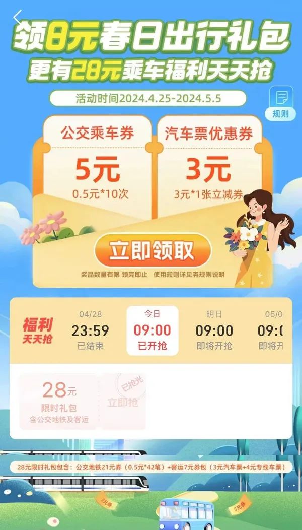 支付宝 春日出行 领8元出行礼包