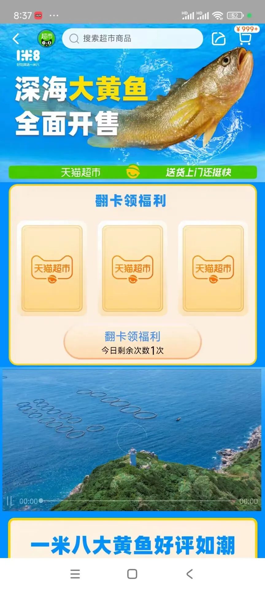 淘宝一米八大黄鱼翻牌领福利抽猫超卡（非必中）