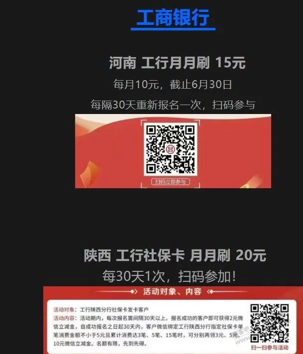 6月30多家银行月月刷活动合集
