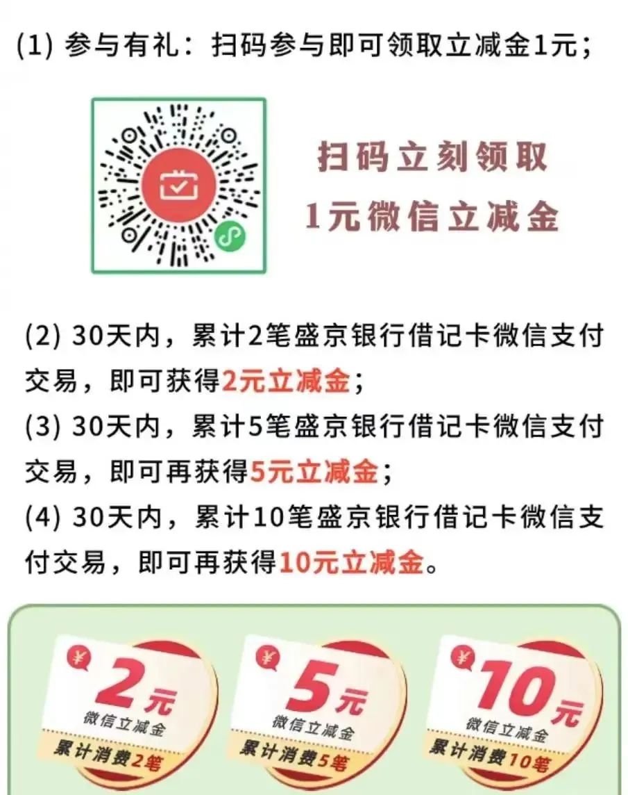 盛京银行月月刷17元微信立减金