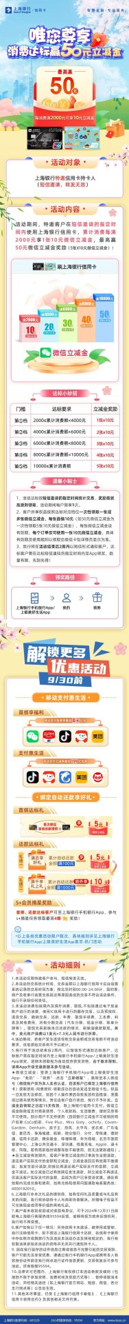上海银行50元微信金（特邀，需消费达标）