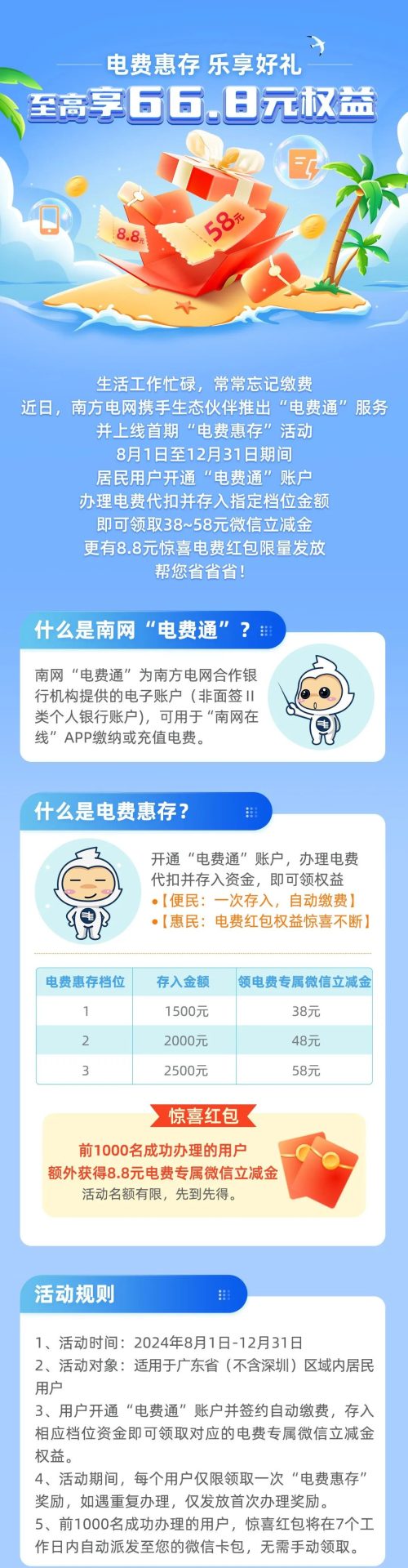 南网电费惠存享至高享66.8元权益！