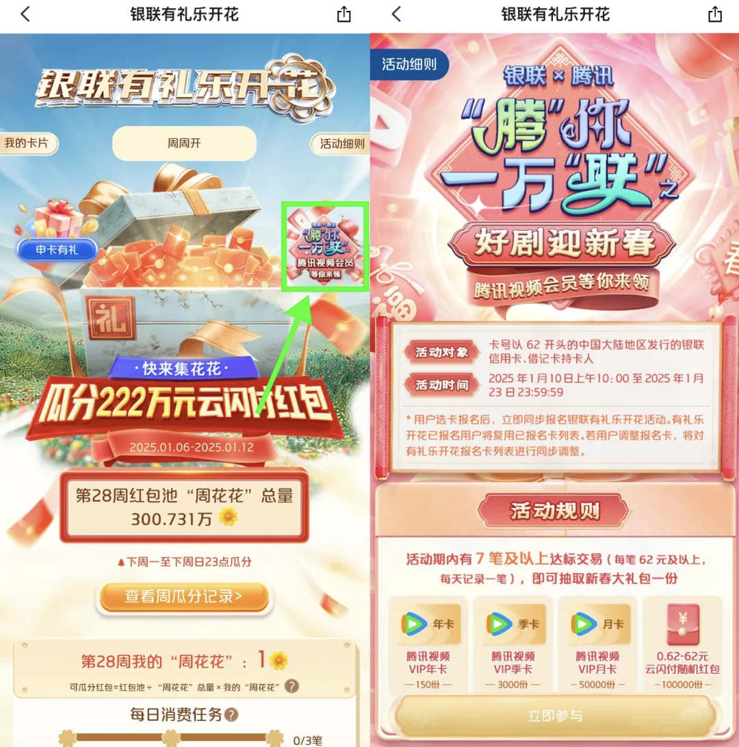 云闪付新活动，抽视频会员