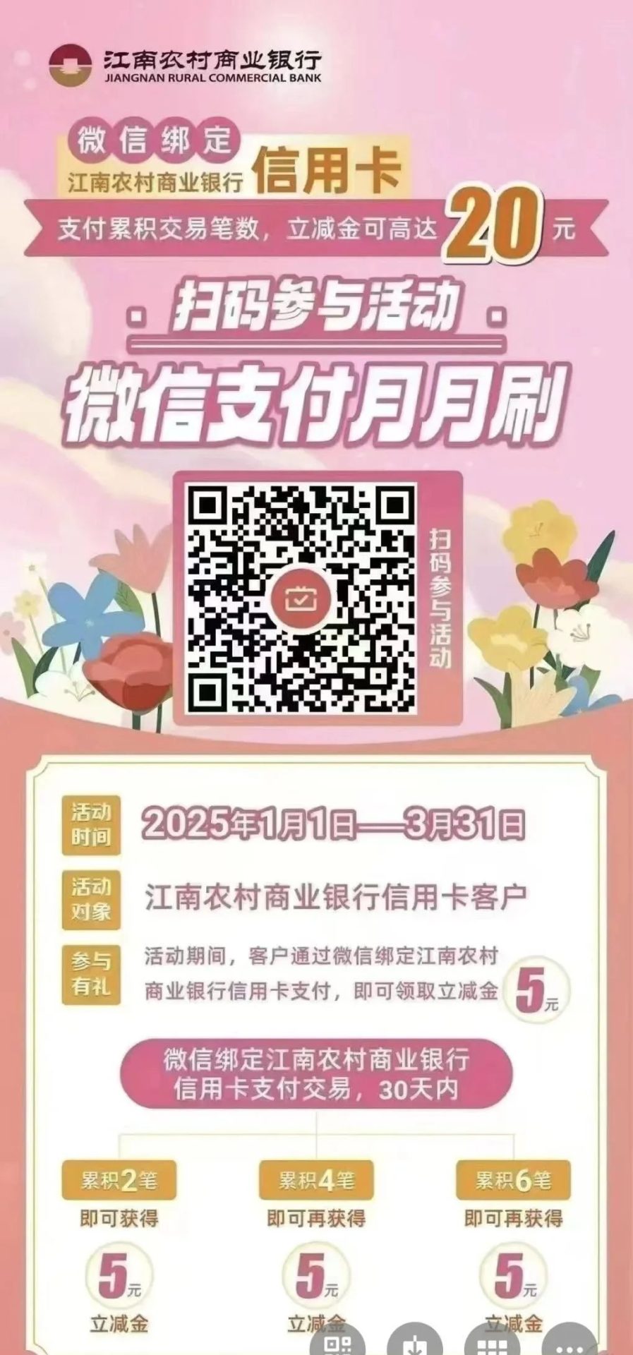江南农商行储蓄卡月月刷20元
